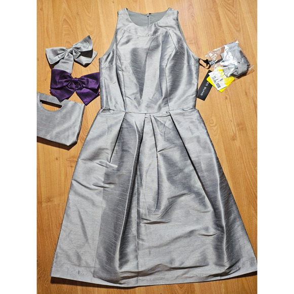 NEW Alfred Sung Women’s Dress w/ Matching Belt + Clutch Size 6 Color Quarry - Picture 2 of 16